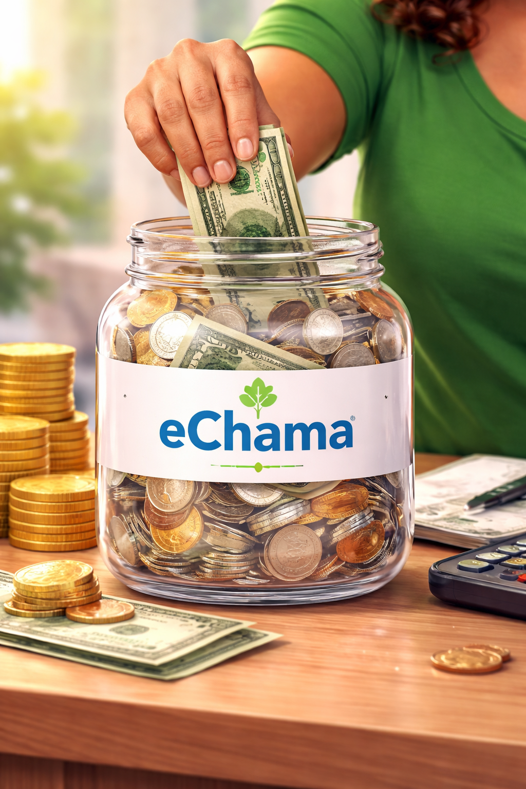 Person contributing savings to an eChama community jar